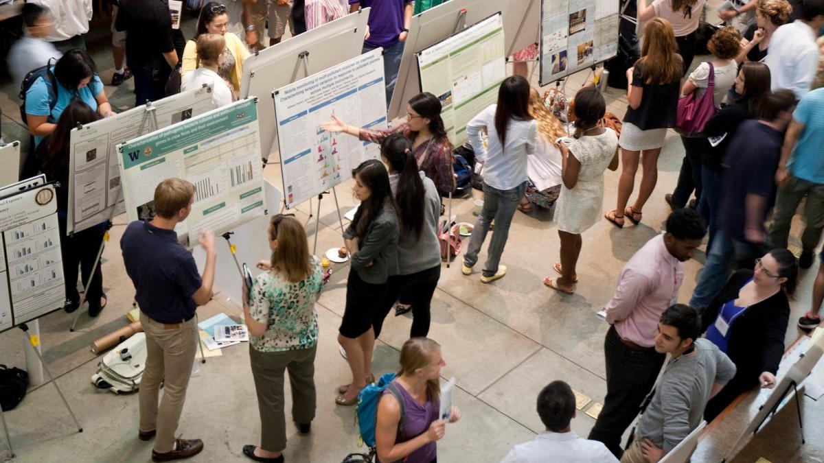 Arial shot of student poster session